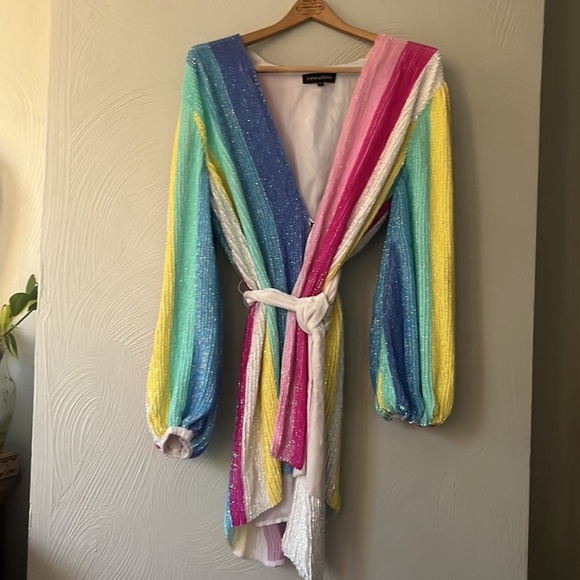 Retrofete Gabrielle dress in rainbow unicorn stripe - Picture 3 of 6